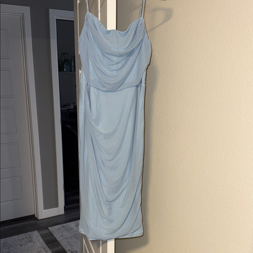Elegant Light Blue Draped Dress